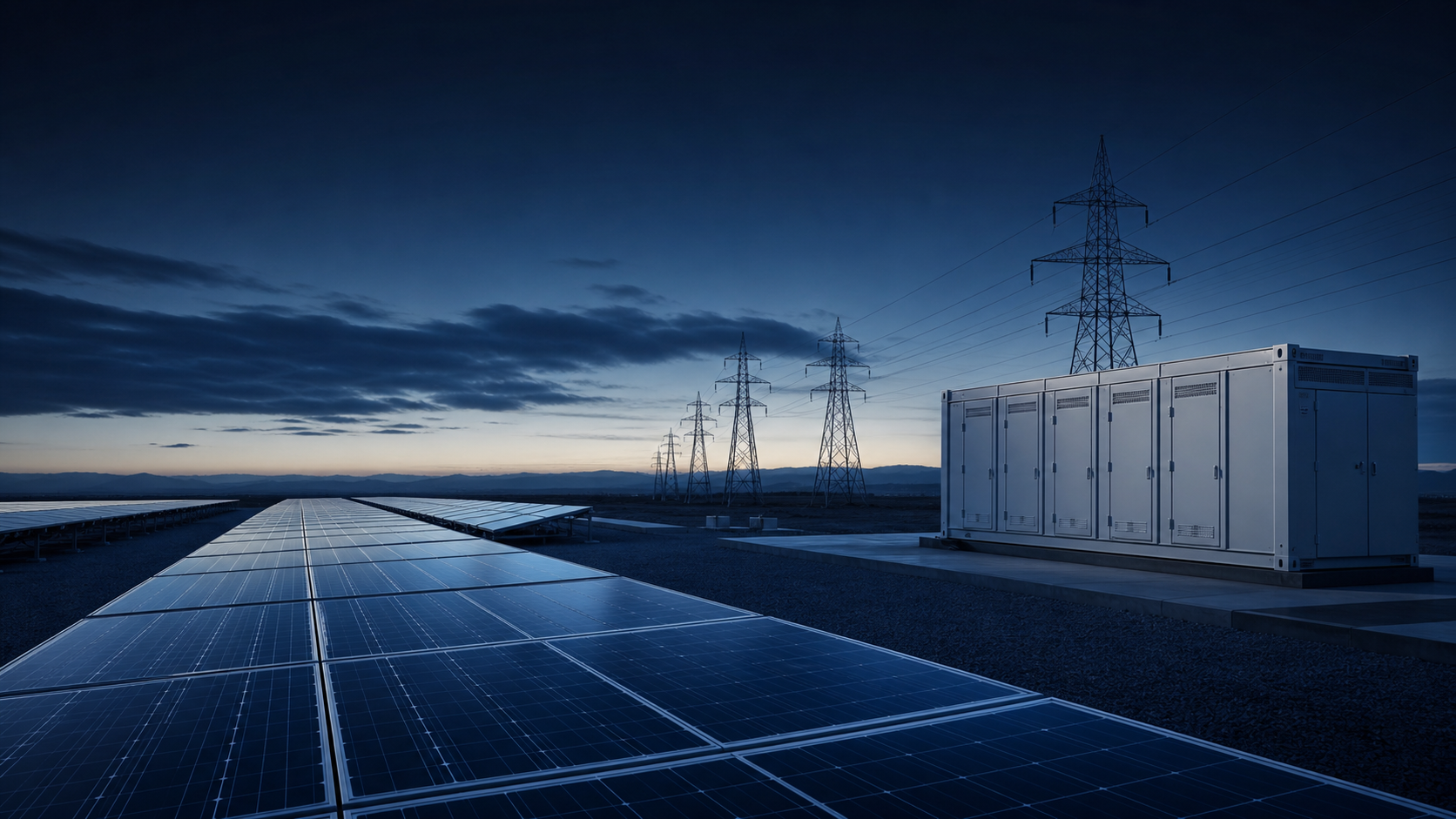 Geração, armazenamento e transmissão de energia ao anoitecer